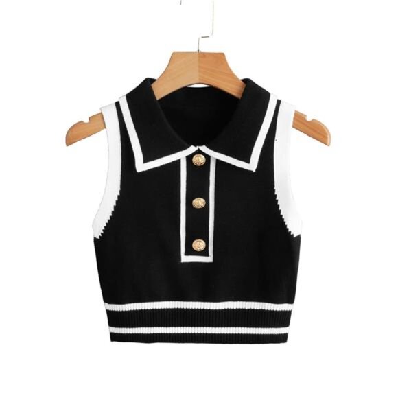 Variété Boutique Sweaters - Button Front Striped Trim Sweater Vest